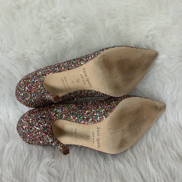 Kate Spade Pointed Toe Licorice Too Rainbow Glitter Pump Heel 7.5 B - Picture 7 of 7